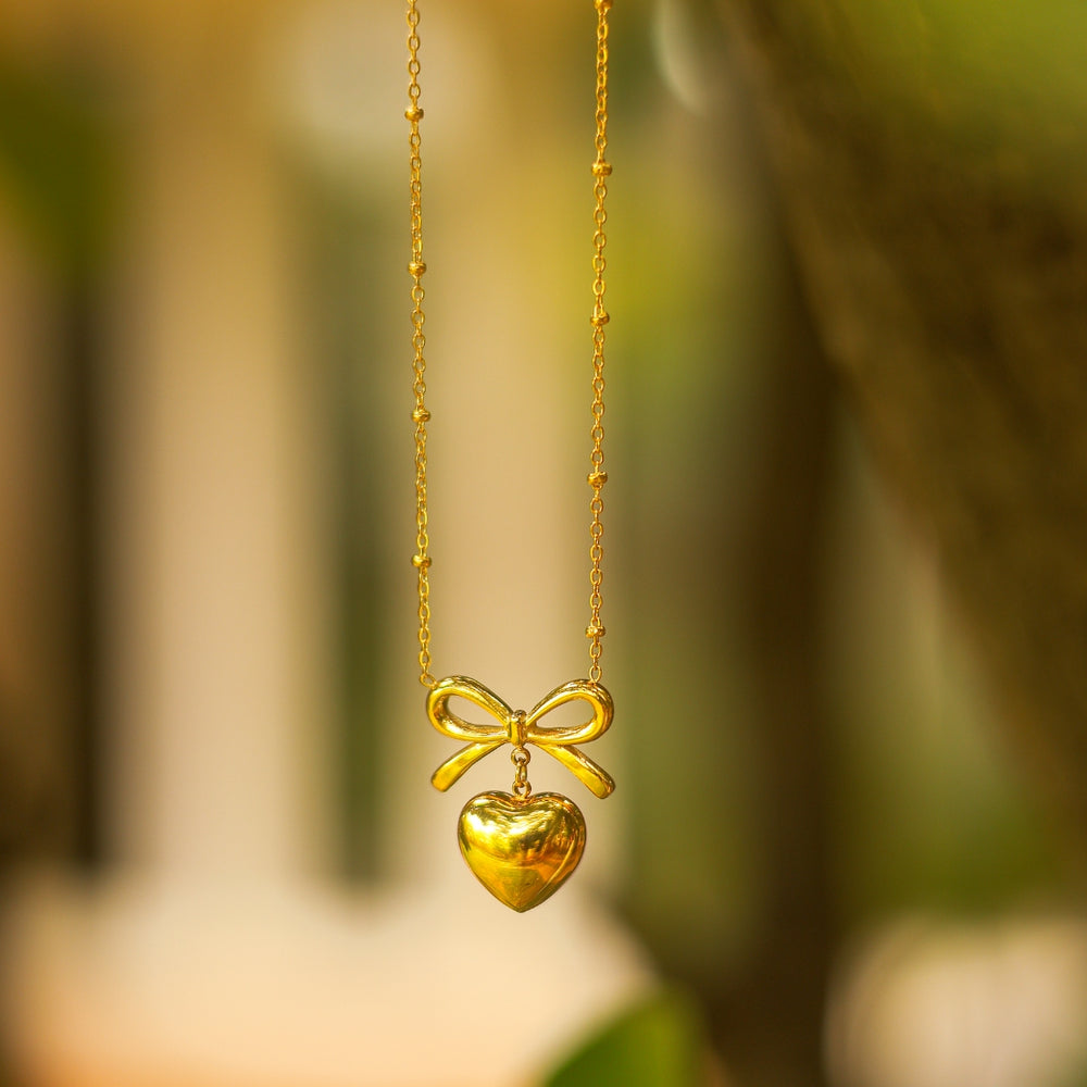 Golden Heart Bow Chain Necklace