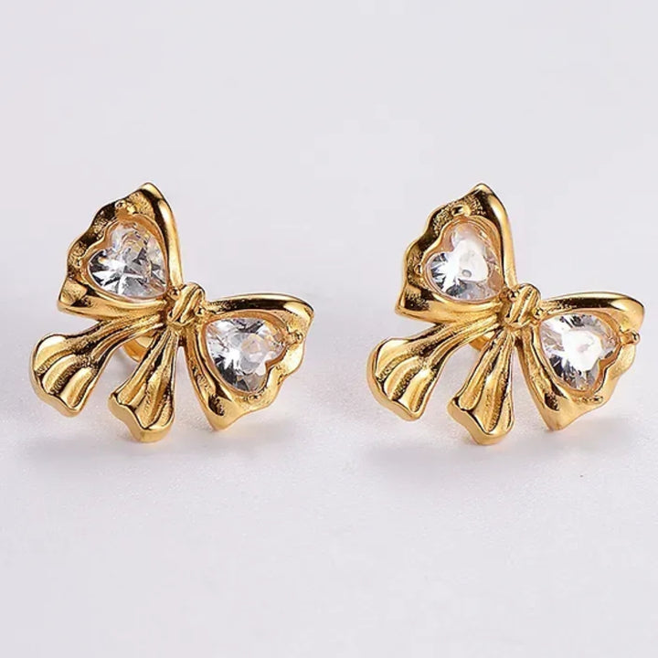 Golden Bow Stones Earrings