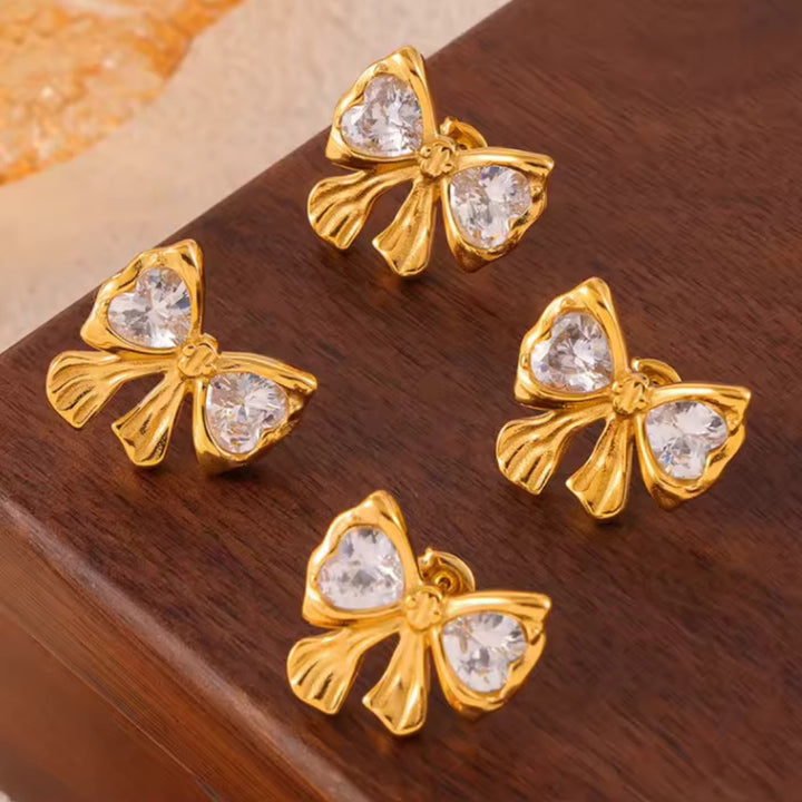 Golden Bow Stones Earrings