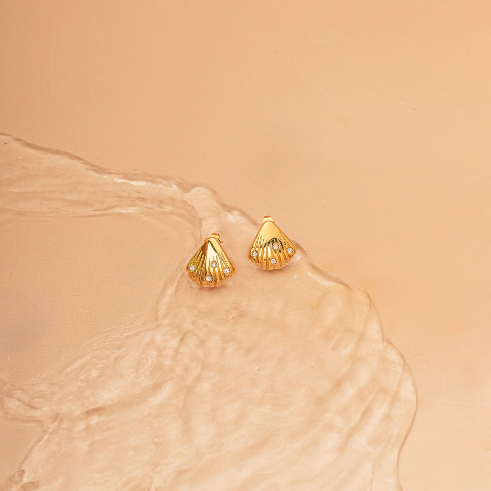 Gilded Chic Stones Sea Shell Earrings