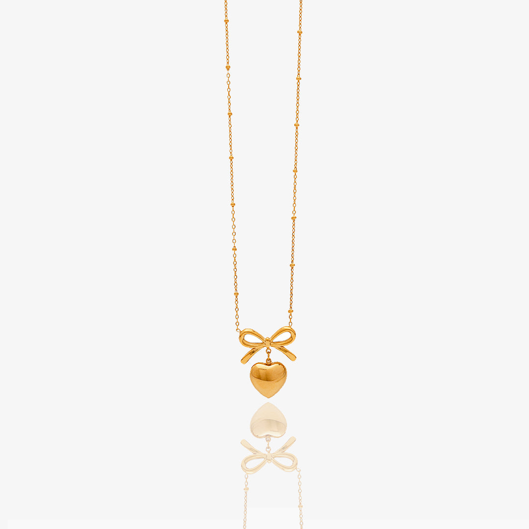 Golden Heart Bow Chain Necklace