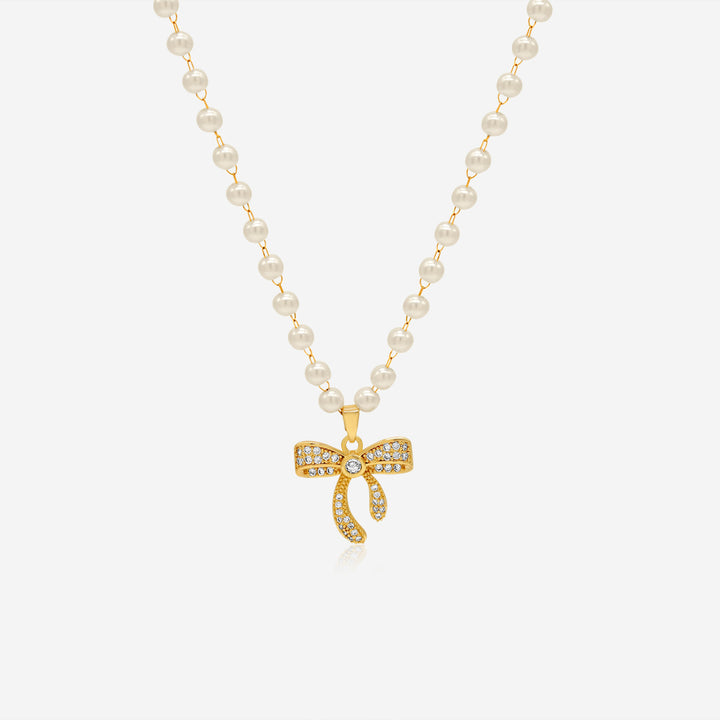 Chic Pearl & Bow Stones Necklace