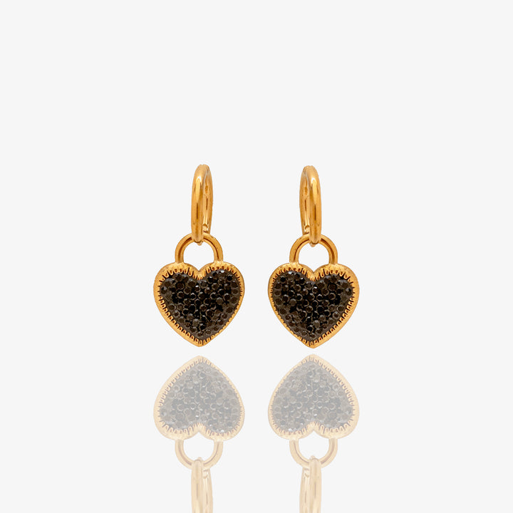 Gilded Chic Black Heart Stones Earrings