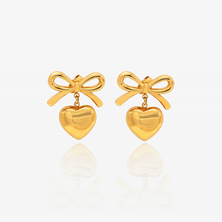 Golden Heart Bow Earrings