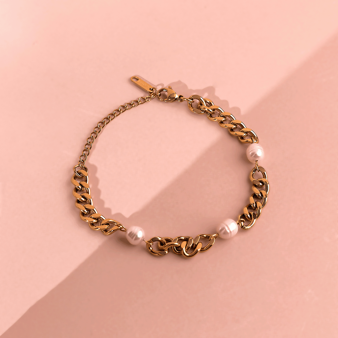 Gilded Pearl Link Bracelet