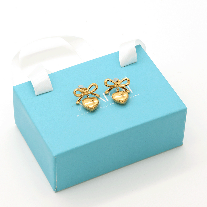 Golden Heart Bow Earrings