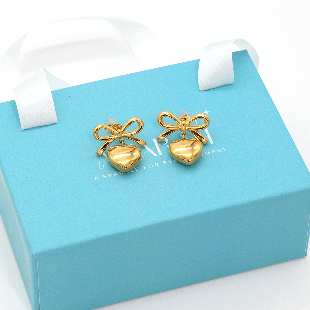 Golden Heart Bow Earrings