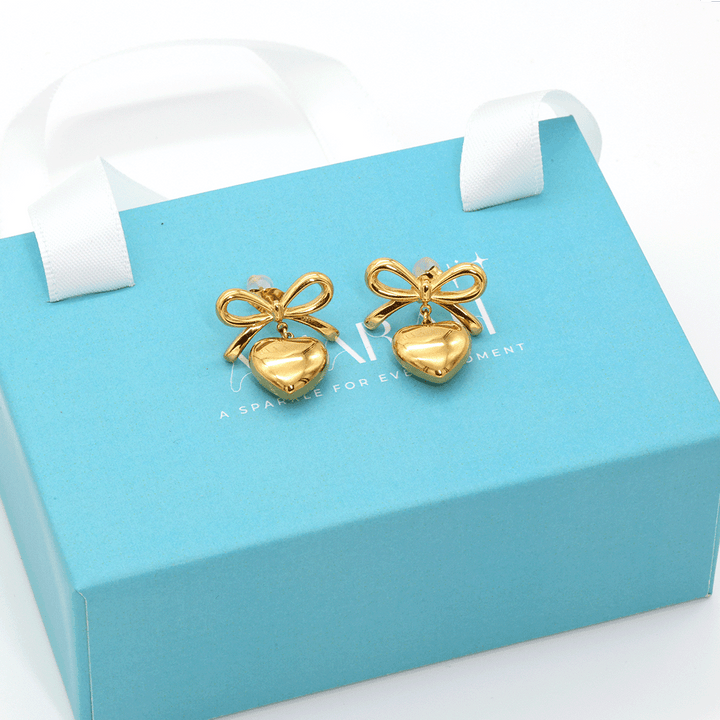 Golden Heart Bow Earrings